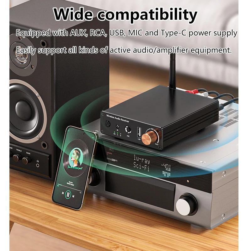 Bluetooth 6.0 Audio Receiver 3.5mm AUX RCA USB 6.5MM Microphone Music Wireless Adapter USB U-Disk HIFI Lossless Music for TV PC