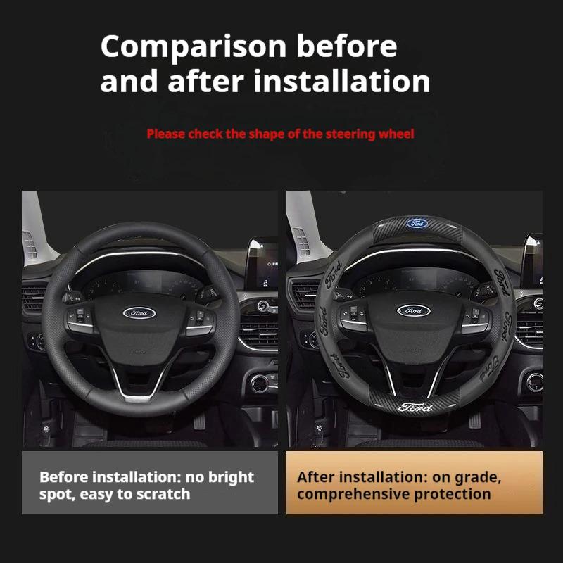 For Ford Mondeo j232 Focus Raptor Puma Edge Explorer Ecosport Ranger F150 Kuga Car AntiSlip Carbon Fiber Leather Steering Wheel Cover