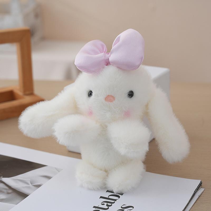 Animal Stuffed Bunny With Bow Keychain Pp Cotton Filling Key Chain