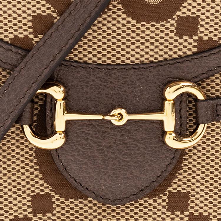 Gucci Мини-сумка через плечо Umbo GG, Бежевый холст Эбони с отделкой из коричневой кожи, Золотая фурнитура, Унисекс для ежедневных покупок, путешествий 625615-UKMBG-2572