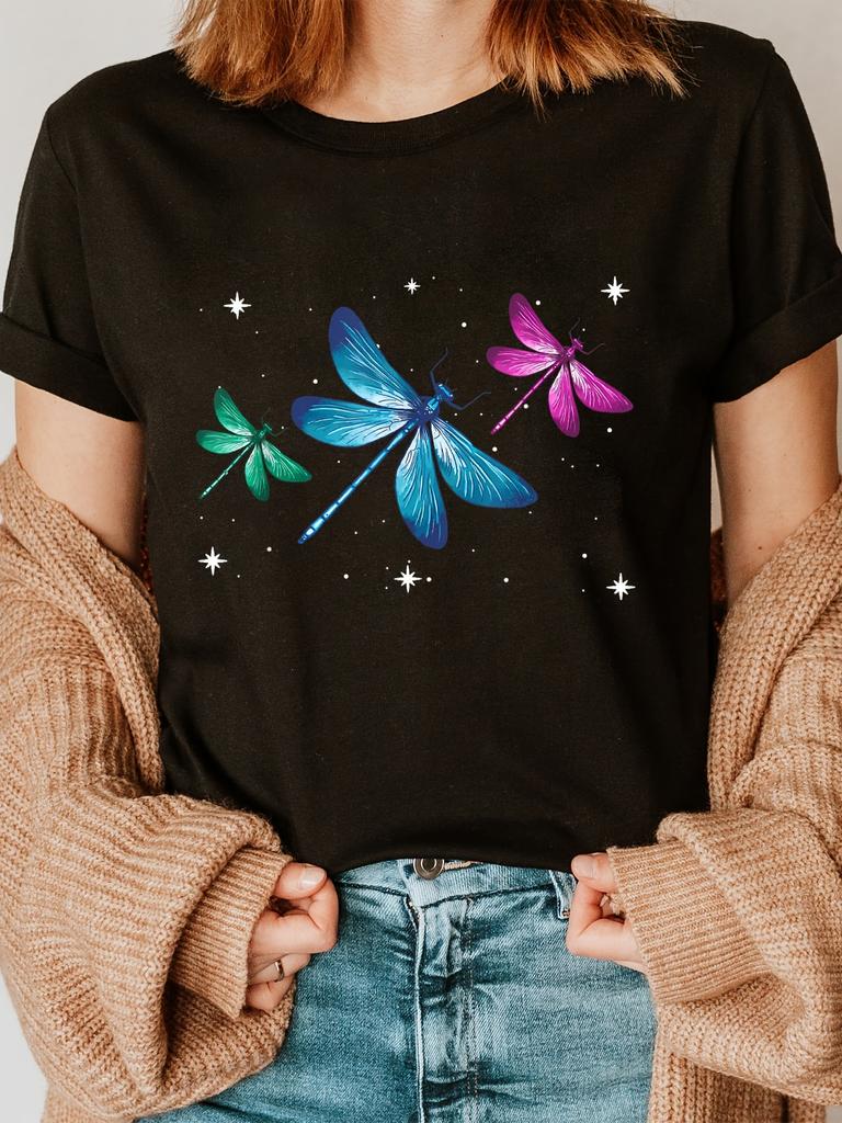 Dragonfly Animal Fashion Print Women T-Shirt Short Sleeve Crew Neck Casual Top for Summer Spring Women's Apparel Casual Clothing