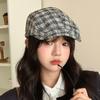 Японская ретро клетчатая шляпа спереди Осень и зима Универсальная ветрозащитная шляпа Женский уличный повседневный берет Газета Детская шляпа