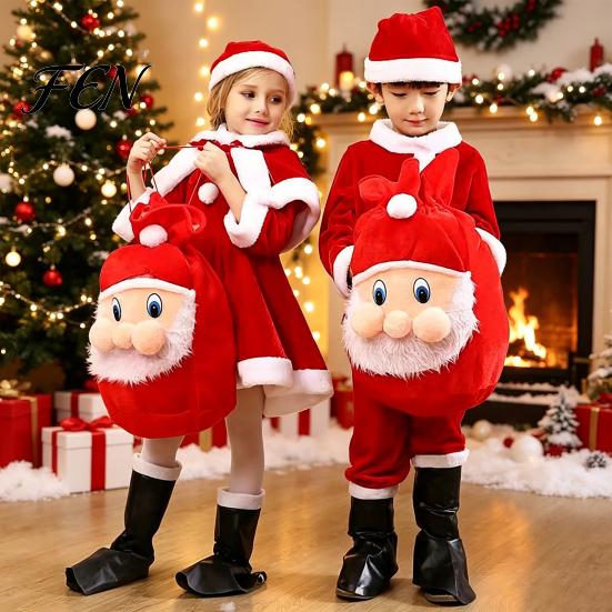 Christmas Present Bags Santa Claus Sack, Adjustable Drawstring Gift Bag, 3D Polyester Pouches Fabric Pouch, Holiday Party Supplies Treat Holders