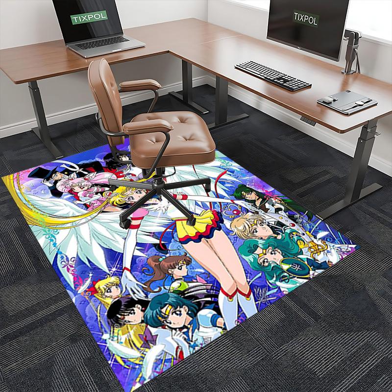 1pc Sailor Moon Anime Chair Mat - Office Desk Rug with Sailor Moon Characters and Wings, Non-Slip Carpet for Home Decor, Suitable for All Seasons, Per