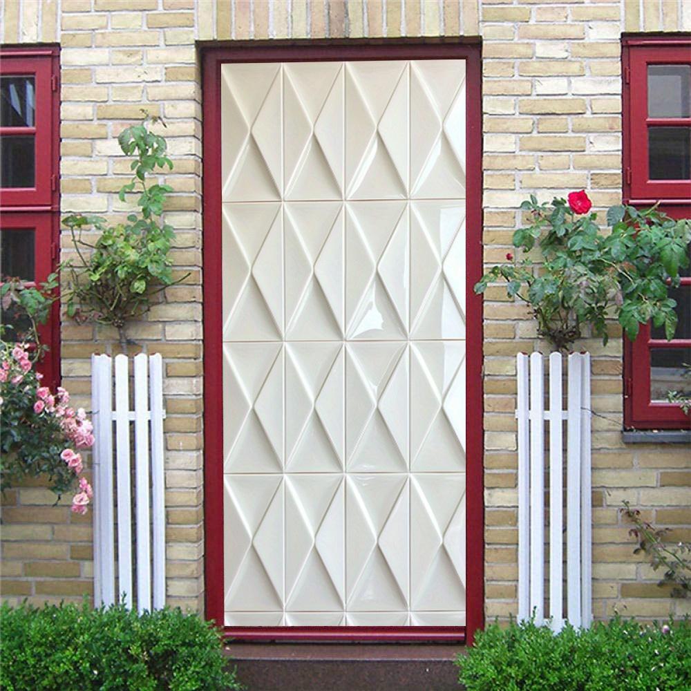 1 шт. Современная геометрическая белая плитка наклейка на дверь, съемная бумажная наклейка на стену, абстрактный художественный узор для спальни, современный прямоугольный дверной постер