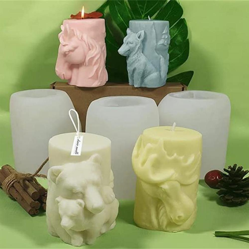 Силиконовая форма для свечей Animal Relief Волк Медведь Лошадь Лось Цилиндрическая форма Форма для свечей ручной работы Форма для поделок Домашний декор
