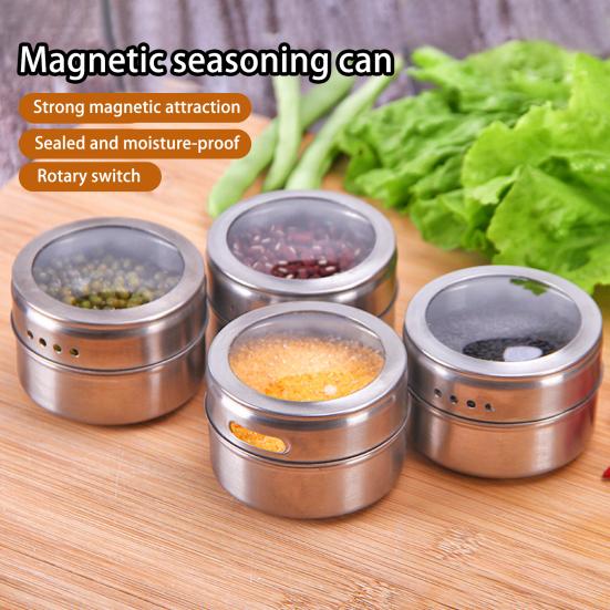 Magnetic Spice Tins Stainless Steel Spice Container Seasoning Jar Spice Jars Storage Box with Transparent Lid for Storing Herbs