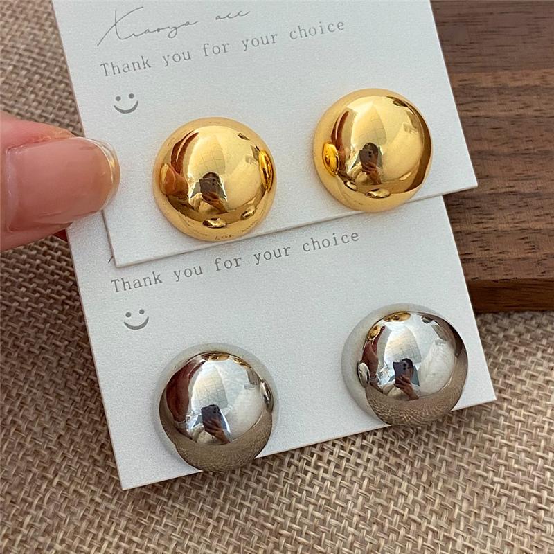 Minimalist Gold  Color Smooth Love Heart Stud Earrings For Women Trendy Elegant Wedding Bride Jewelry Gift