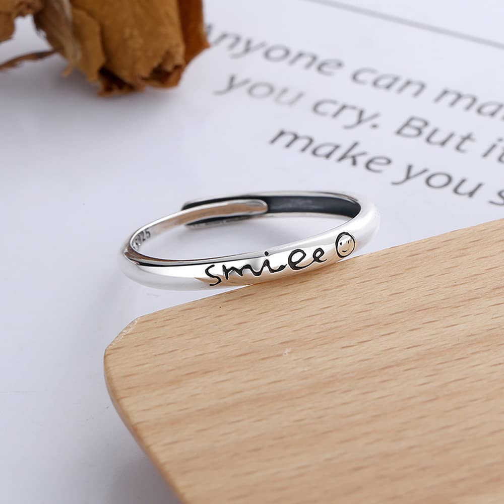 Бесплатное Улыбающееся Лицо Чистое Регулируемое Новый Аксессуар [Rockyu] Кольцо, Размер, Женское, Бренд, Улыбка, Английский, Инициал, Кольцо, Изысканное, Серебро, Гипоаллергенное,