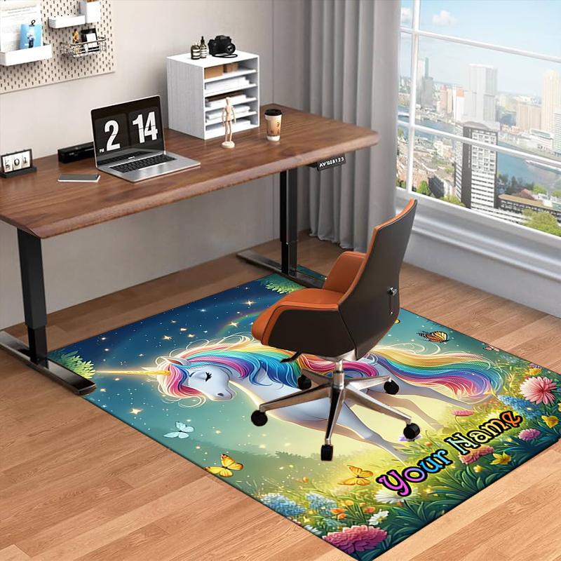 1PC Custom Name Rainbow Unicorn Garden Theme Floor Mat Ideal for Living Room, Game Rooms, Office, Bedroom Floor Mat Playful Design
