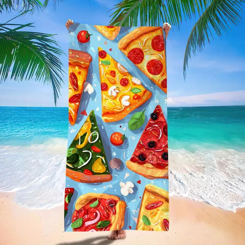 Vibrant Pepperoni Pizza Slice Food Art Print Beach Towel Quick Dry Sand Resistant Towel For Beach Pool Camping