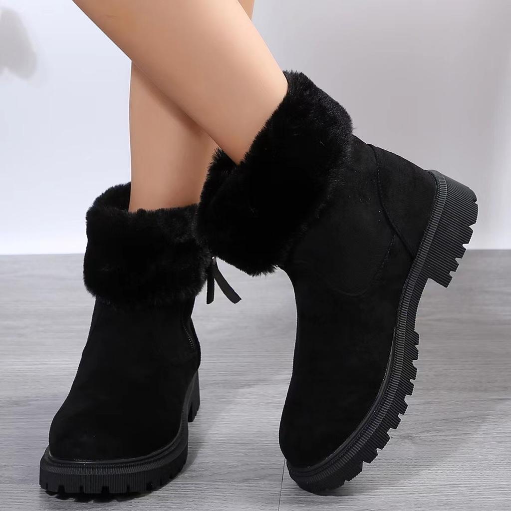 Fashion Thick Plush Snow Boots Women Faux Suede Non-slip Winter Boots Woman Keep Warm Cotton Padded Shoes Platform Ankle Booties