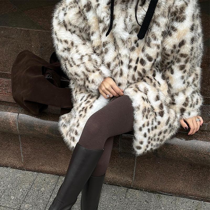 Женская шуба из искусственного меха с леопардовым принтом, модная однобортная куртка с длинными рукавами, зимняя роскошная теплая утепленная верхняя одежда
