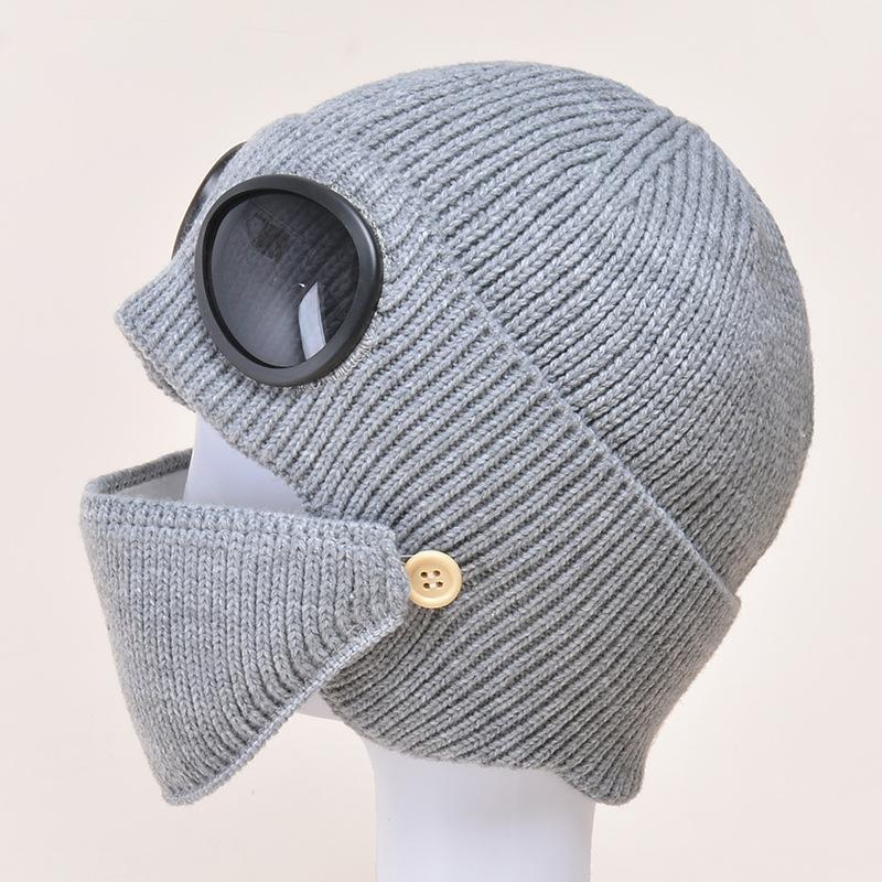 1 Pcs Autumn And Winter New Pilot Glasses Ear Protection Hat With Velvet Warm Wool Hat Women's Korean Knitted Hat Mask