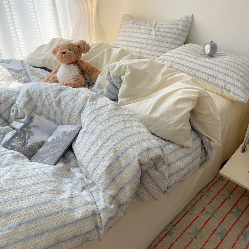 Комплект постельного белья в полоску INS Nordic Girls Мягкая простыня из стираного хлопка Queen King Size Комплект постельного белья Комплект наволочек Постельное белье