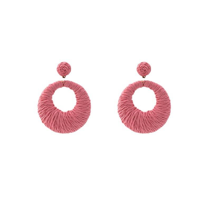 Богемные круглые серьги из разноцветной рафии ручной работы для женщин