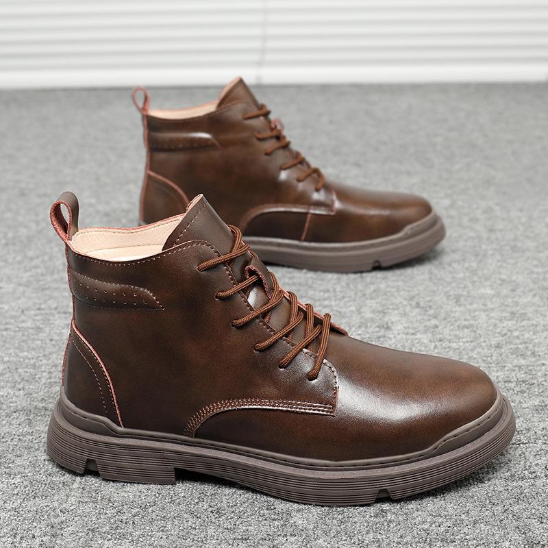 Newest Brand 2022 Autumn Genuine Leather Chelsea Boots For Men High Top Casual Shoes Retro Fashion Lace Up Martin Boots Men Shoes