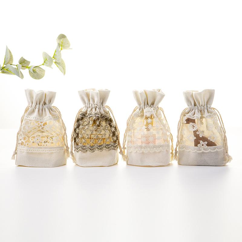 Красивые кружевные сумки на шнурке, бежевые холщовые сумки для хранения на окнах, новогодние сумки для конфет, рождественские подарочные пакеты