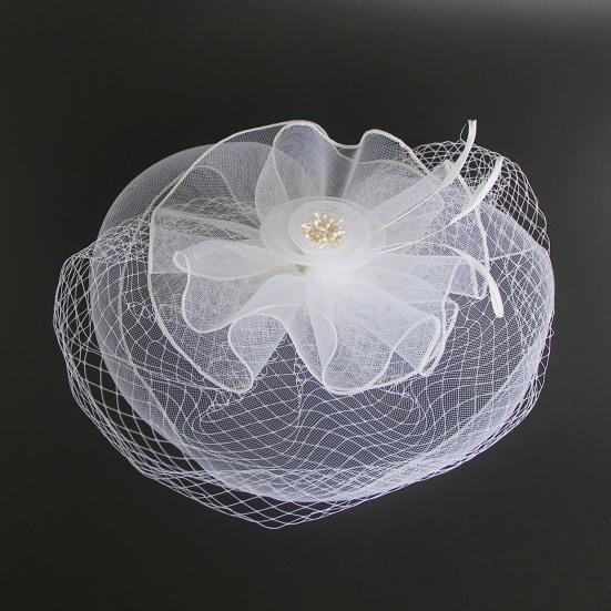 Wiomen Party Fascinator Hat Сетка Ажурная сетка Перо Винтажный цветок Королевский стиль Свадебный головной убор Головной убор Сценическое представление Головной декор Шляпа для волос