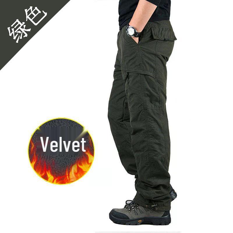 Men's Winter Fleece-Lined Cargo Pants - Warm, Casual, Elastic Waist, Plus Size, Trendy Style