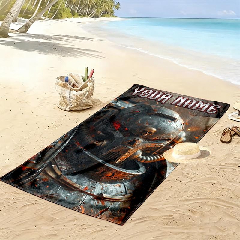 Custom Name Warrior 4K Print Beach Towel, Large Soft Quick Dry Towel for Beach Camping Swimming