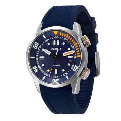 Часы BERNY Мужские механические часы Мужские часы Мужские часы Мужские автоматические часы для дайвинга 20 АТМ водонепроницаемые, сапфировое стекло, удобный силиконовый ремешок,