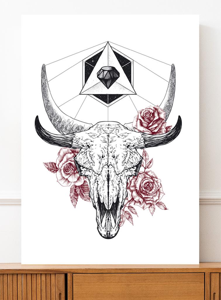 Плакат «Череп с цветами»