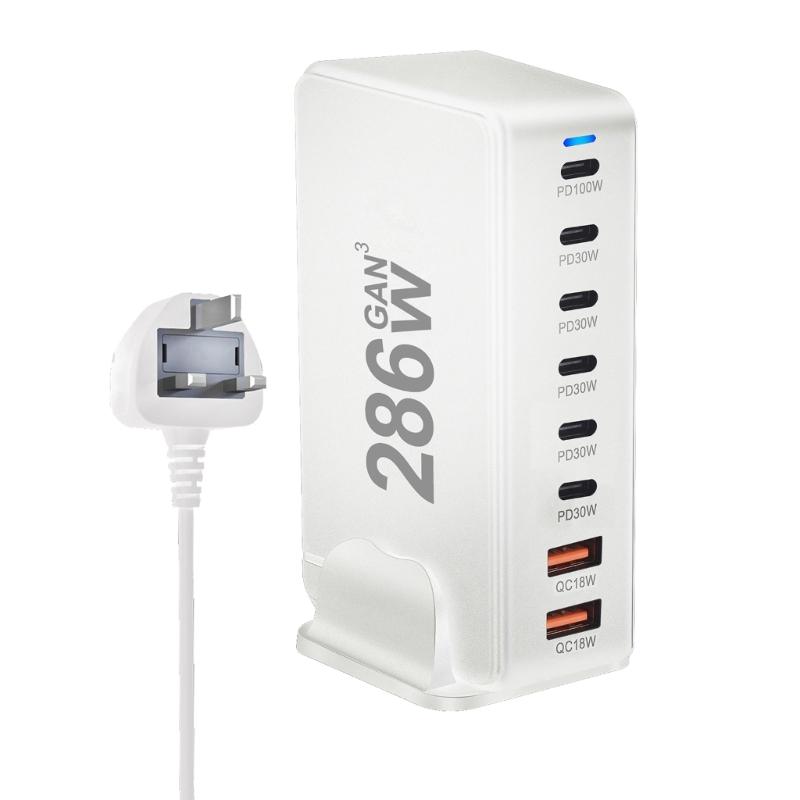 Многопортовая зарядная станция с выходной мощностью 286 Вт, 6 USB C и 2 USB-слота, настольный держатель-подставка для зарядки планшетов и телефонов