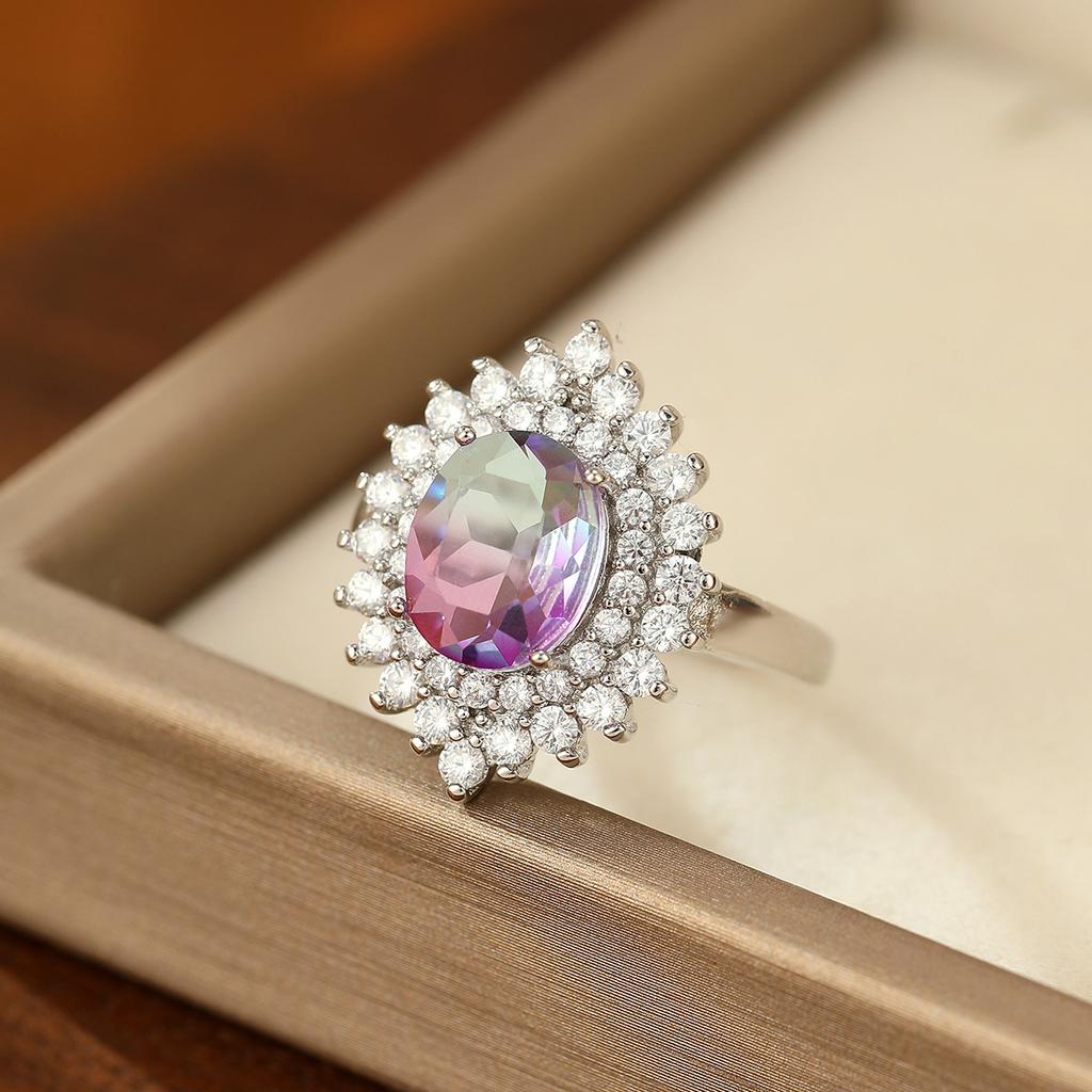 Элегантное фиолетовое кольцо из меди с цирконием | Овальный дизайн с микрокристаллами