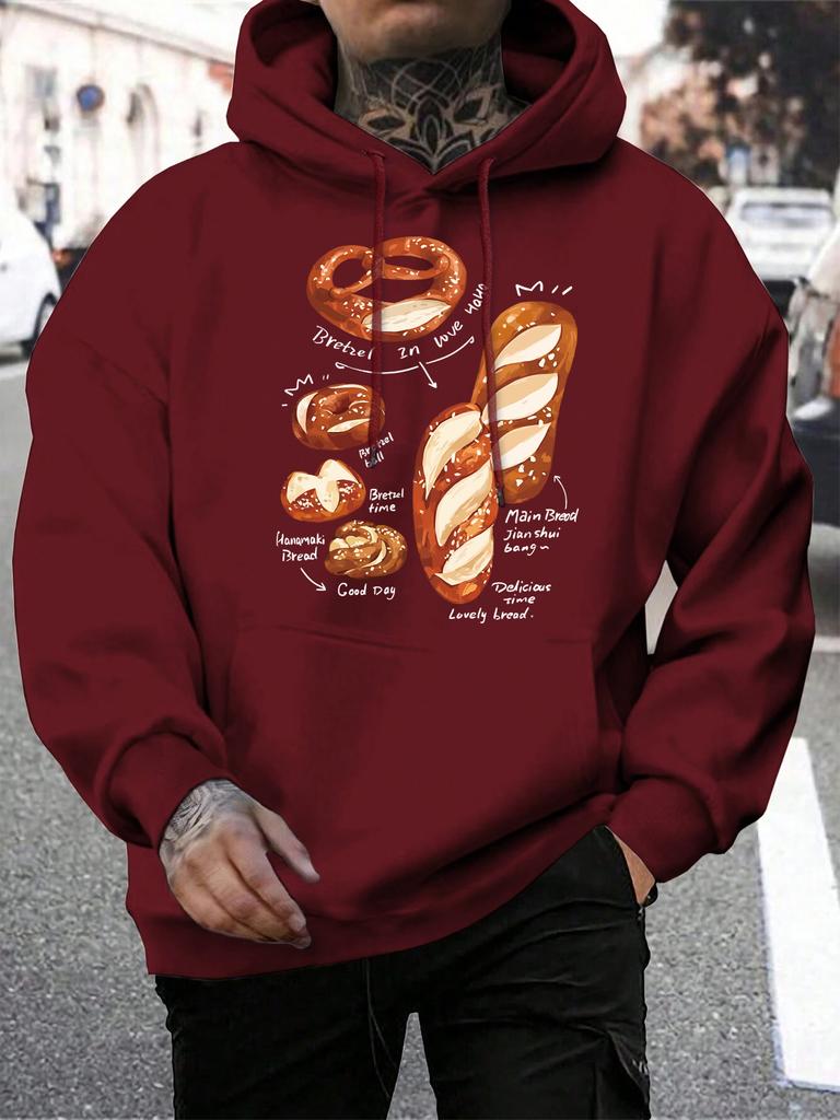 Delicious And Rich Alkaline Bread Print Male Hoodie Casual Soft Streetwear Pocket Fleece Hoody Hip Hop Multicolor Mens Pullover