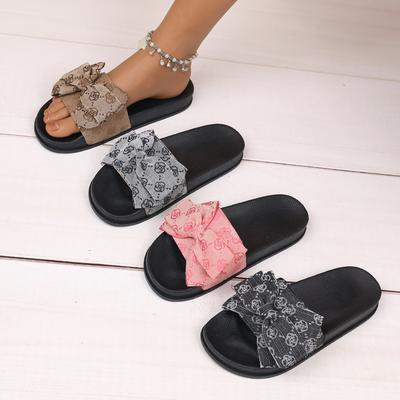2025 однословные шлепанцы, европейско-американский большой размер с принтом в виде банта, экспортные пляжные крутые шлепанцы женские