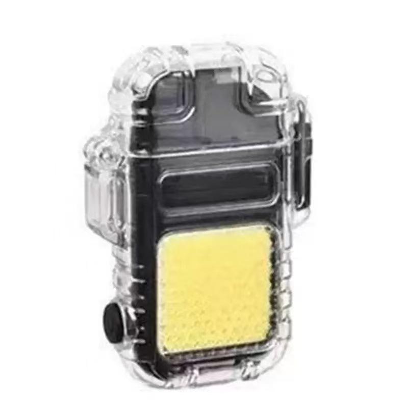 Popular Transparent Shell Rechargeable Arc Lighter Keychain with Flashlight