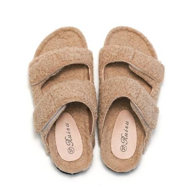 Модные женские тапочки KIDMI с плюшевой подкладкой на липучке, нескользящие домашние шлепанцы на плоской подошве, меховые теплые уютные тапочки с поддержкой свода стопы