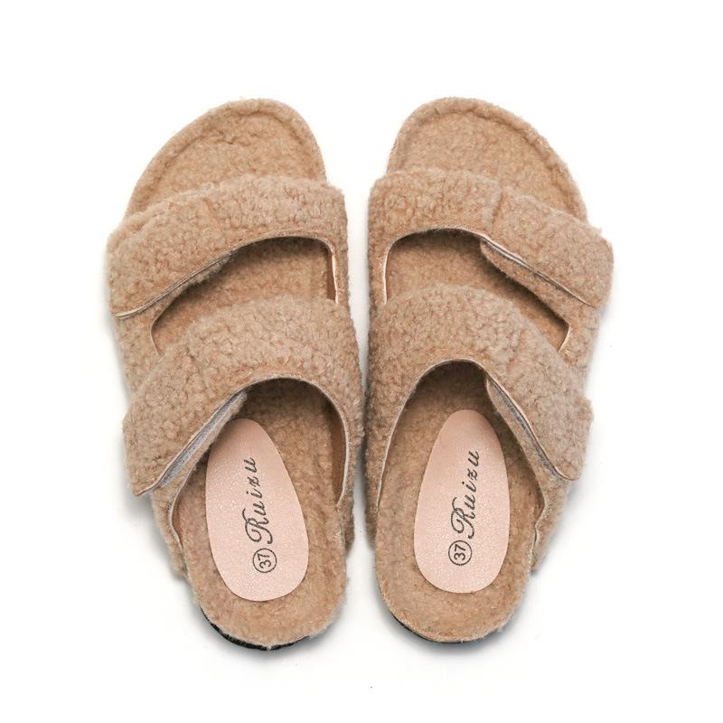 Женская обувь Осень Зима Новые женские пробковые тапочки Замшевые термотапочки Домашние тапочки