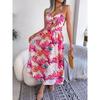 Spring and Summer Floral Sleeveless Hollow Out Halter Long Holiday Beach Dresses for Women