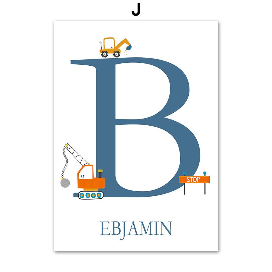 Экскаватор-кран, грузовик, алфавит, номер, имя, на заказ, настенное искусство, холст, живопись, постеры и принты, фотографии для декора детской комнаты