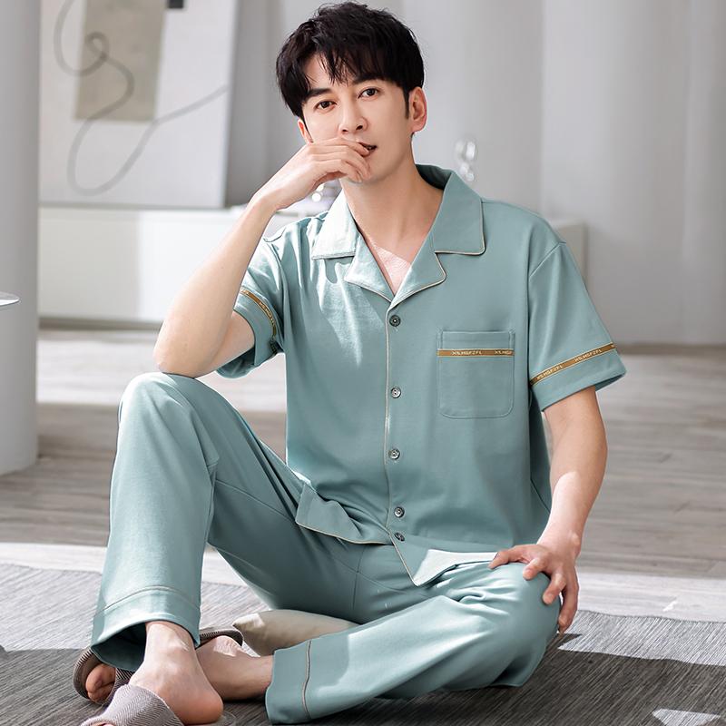 Летняя мужская пижама с коротким рукавом и длинные брюки, мужская домашняя одежда, кардиган больших размеров из хлопка для папы среднего возраста, пижама для мужчин