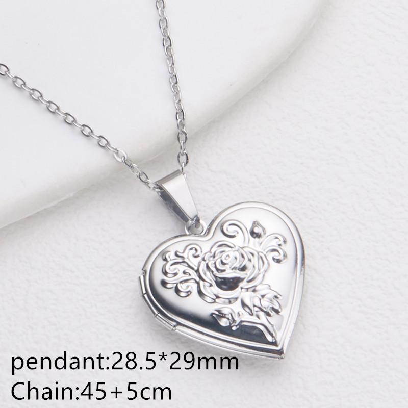 Stainless Steel Silver & Gold Women's Heart Photo Frame Locket Necklace