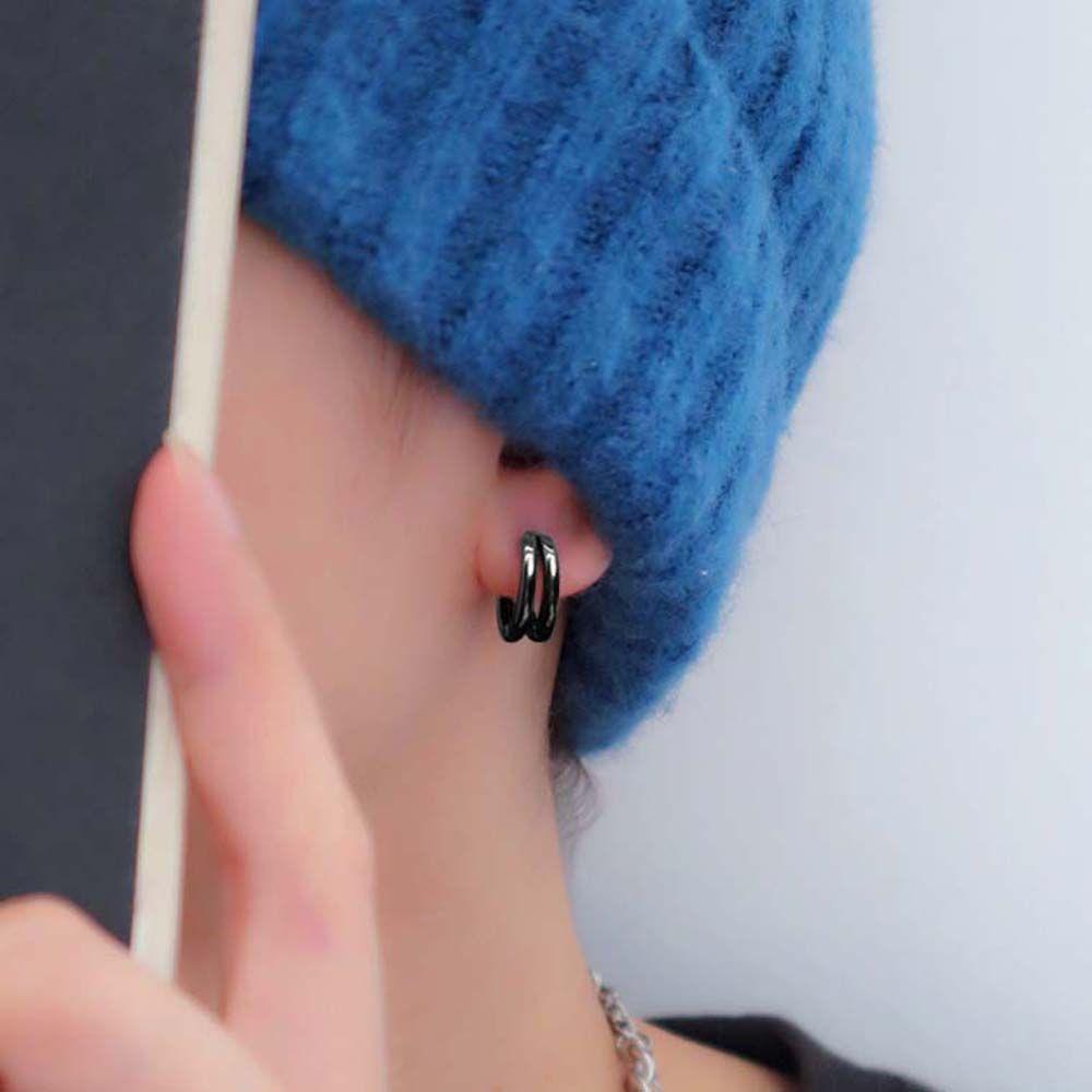 Black Round Circle Geometric Silver Color Ear Studs Punk Jewelry Stud Earrings Men Hoop Earrings