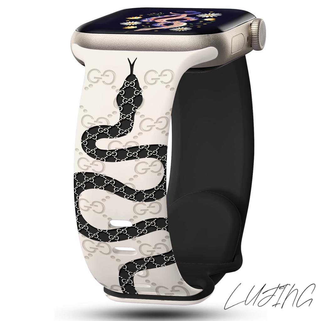 Engraved Silicone Strap For Apple Watch Band 46mm 45mm 44mm 42mm 41mm 40mm 49mm 38MM Correa Snake Texture Bracelet Series 10 8 9 7 SE 6 5 4 3 Ultra 2