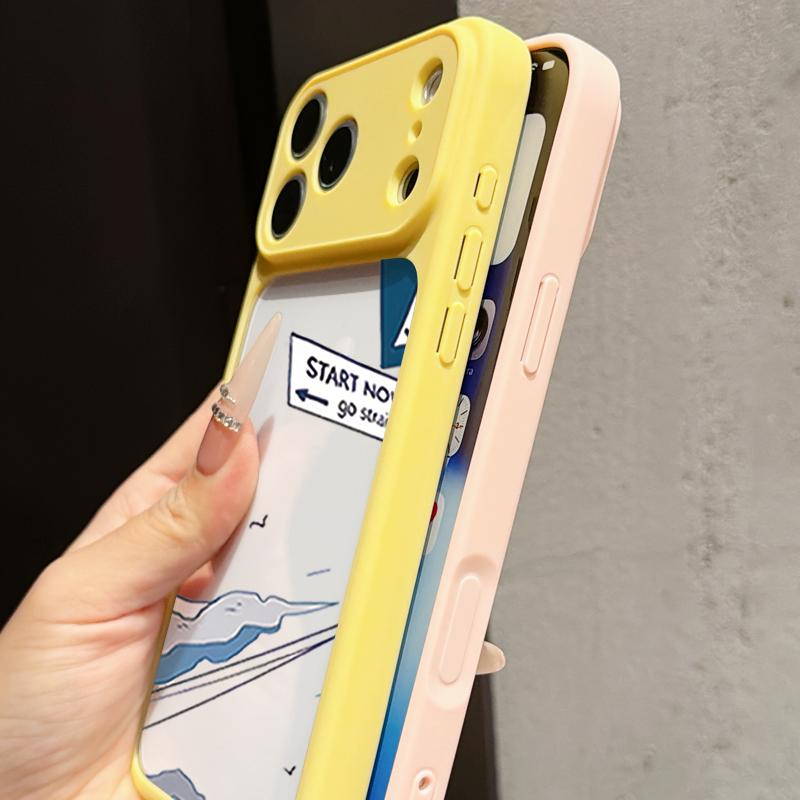 Чехол в аниме-стиле с узором гор для iPhone 17 Pro Max Для iPhone 16 15 14 13 Pro Max Роскошный Гибридный TPU+PC Прозрачная задняя сторона Жесткая крышка