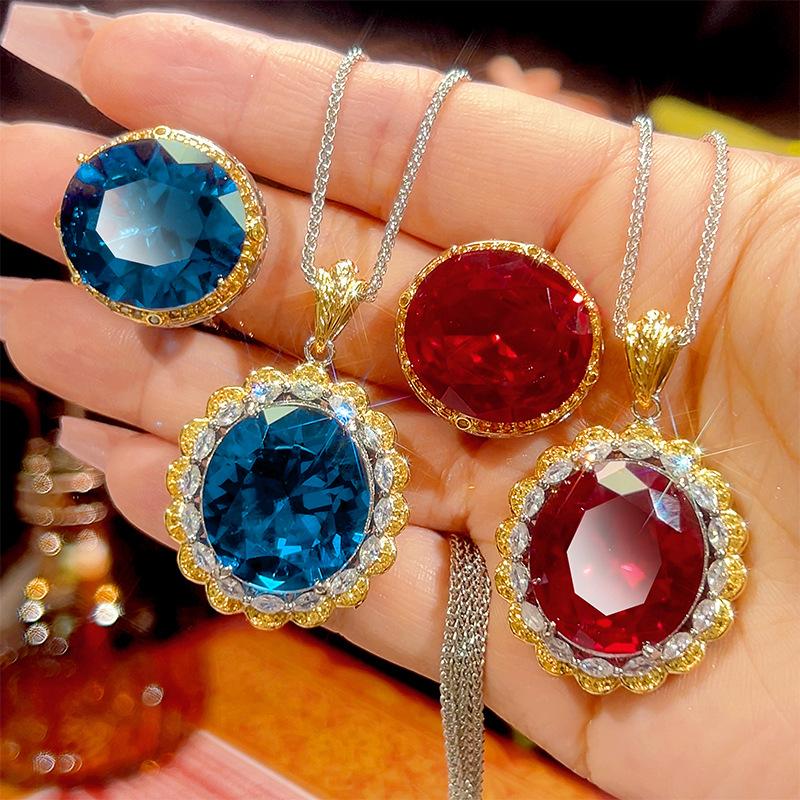 Copper Inlaid Pearl Plated Two-Color Open Ring Simulation Flower Design 18K Gold Plated Women's Pendant Necklace Jewelry Set