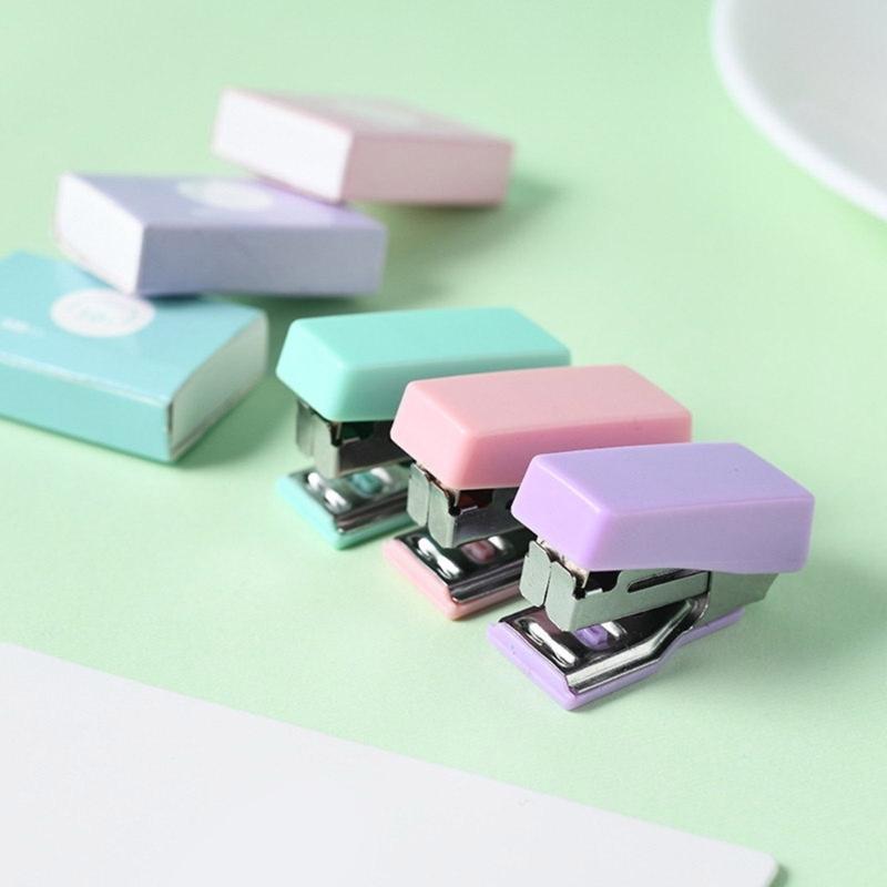 1 Set Ergonomic Office Stapler Plastic Small Stapler with Staple Easy to Carry For Paper Documents 6-10 Sheets Capacity