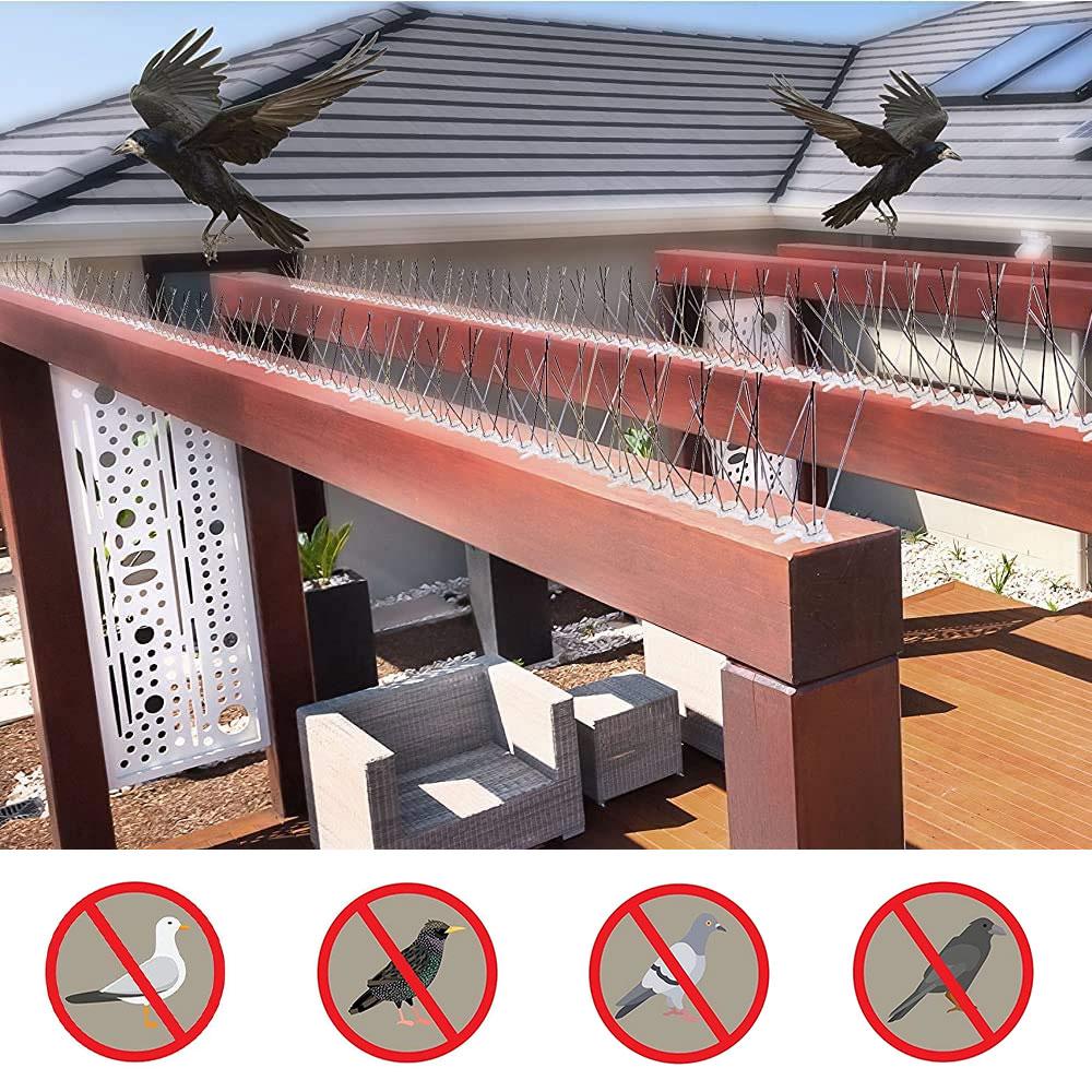 12Pcs Stainless Steel Bird Spikes Anti Bird Fence Pigeon Squirrel Deterrent Repeller Wall Roof Nail Kit Garden Pest Control