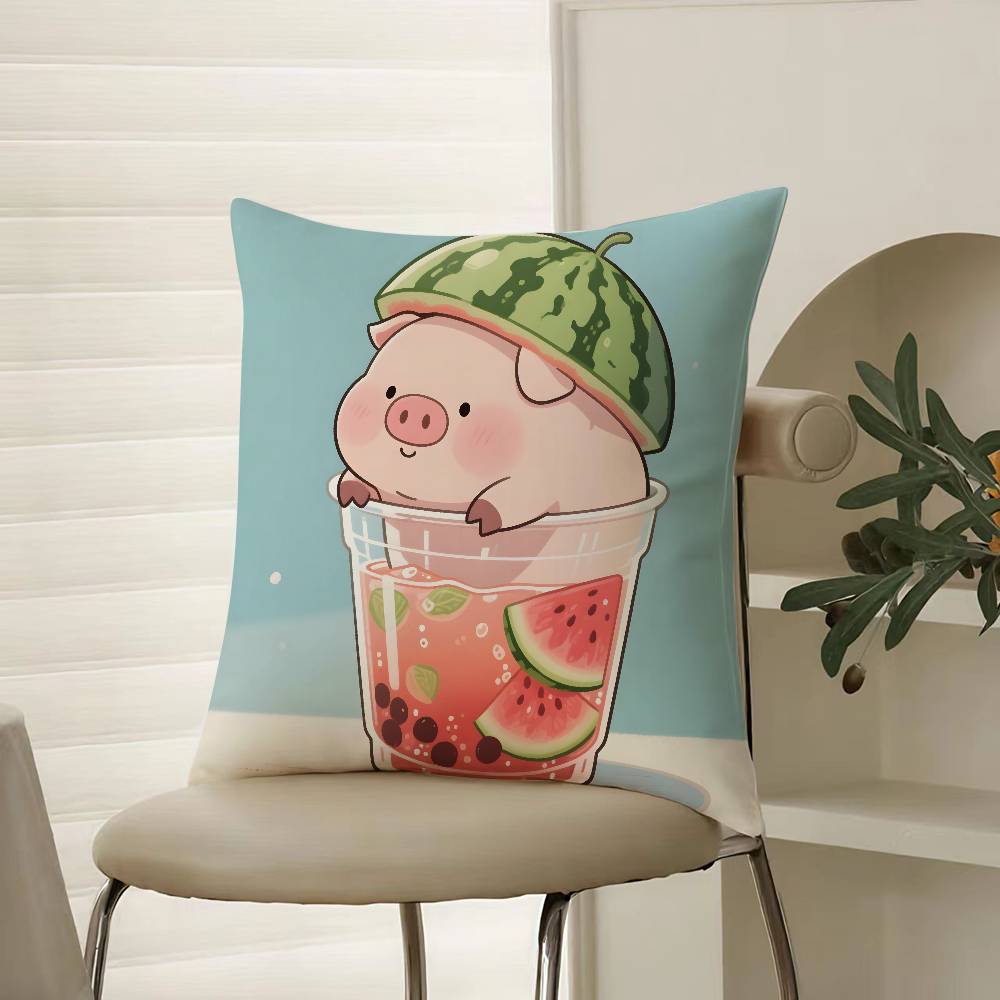 Cute Pig Summer Surprise Pillow Case Comfort Sofa Bed Silky elegant Invisible zipper Decorative cushion cover