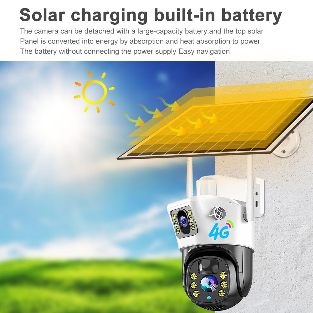 New 4MP/8MP HD WiFi 4G Camera Outdoor Wireless PTZ Solar IP Camera Built-in Battery Video Surveillance Camera V380 Pro Waterproof Cam