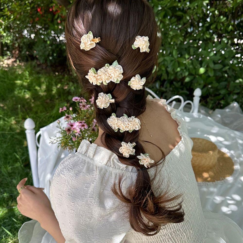 Mini Orchid Flower Hair Clip Cloth Bangs Clip Sweet Fairy Duckbill Clip  Summer