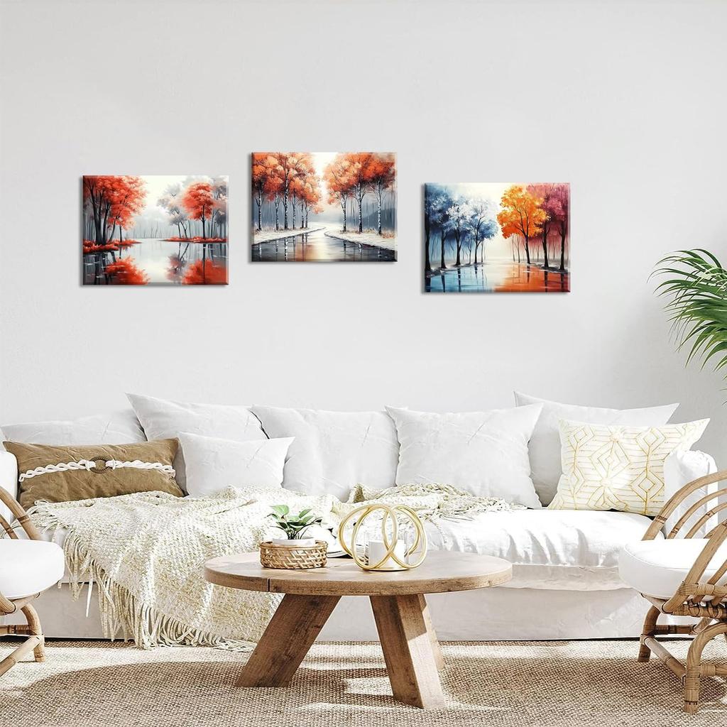 PIY PAINTING Настенное искусство, Пейзажное холщовое настенное искусство, Декоративная живопись, Холст с осенним пейзажем, Лесная настенная декоративная живопись, Настенное искусство в раме