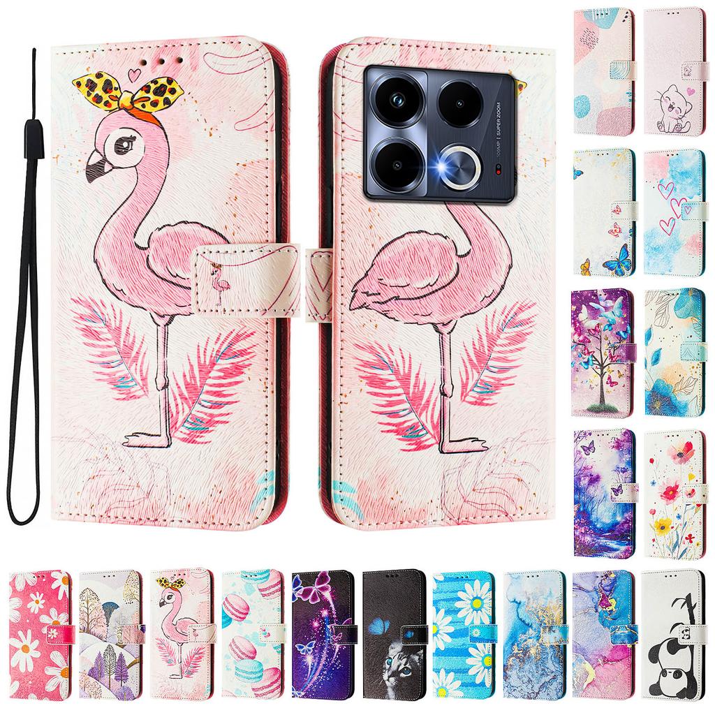 Роскошный кожаный чехол-кошелек в стиле книги с рисунком фламинго для Infinix Smart 4 X653,Hot 9 Play,Hot 10 Play,Smart 6,X680,HOT 8,X650,HOT 40...