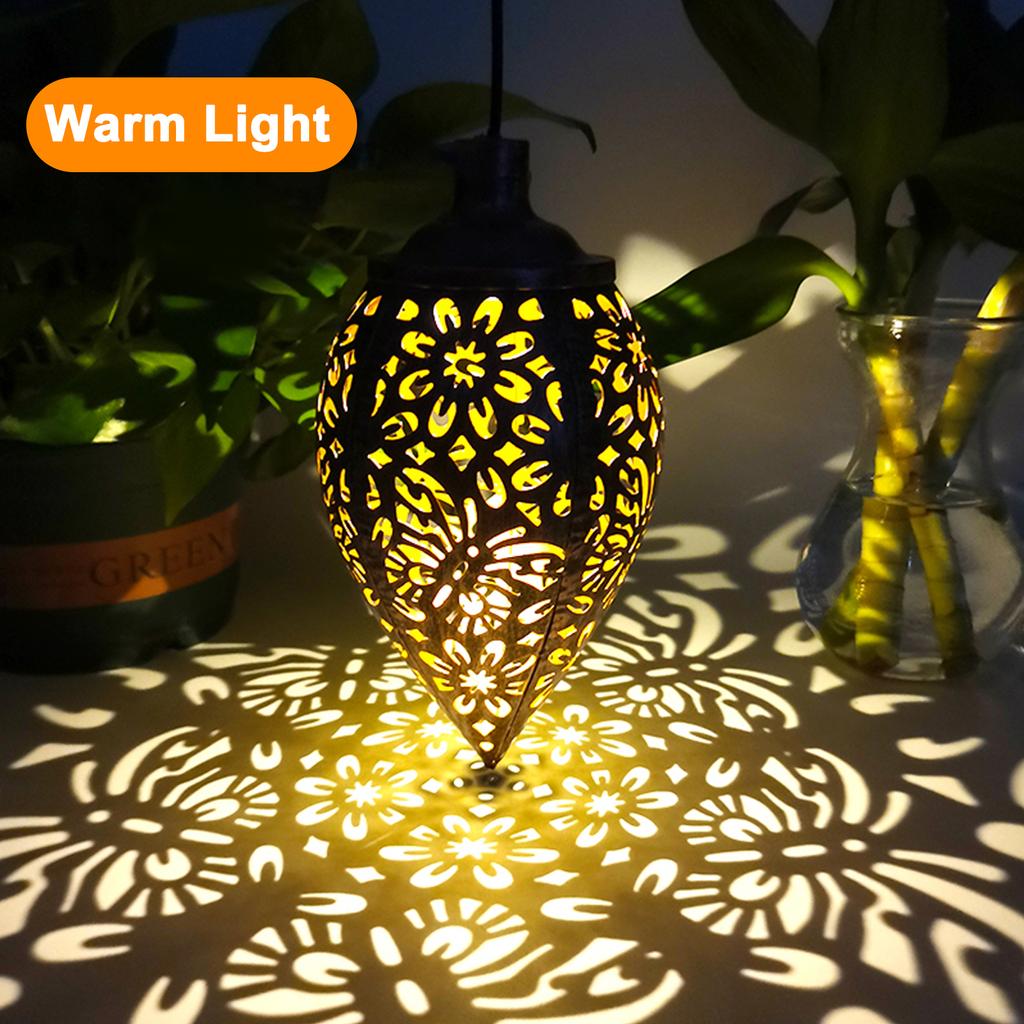 Outdoor Solar Lights Iron Garden Pendant Hollow Out Cone Light Metal Butterfly Hanging Lanterns